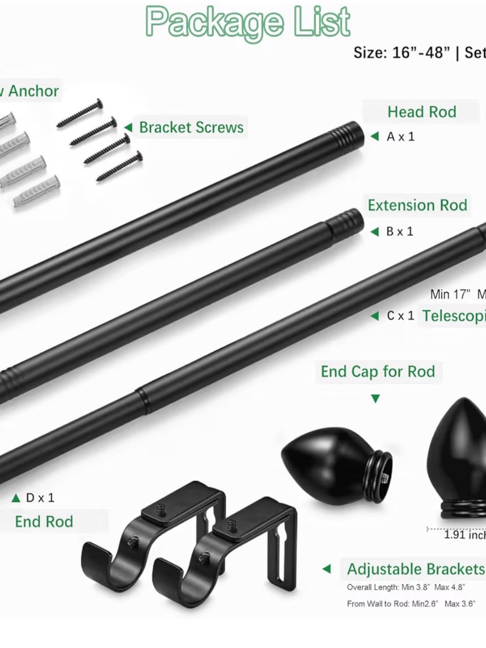 Amazon Essentials Black Curtain Rod with Adjustable Brackets